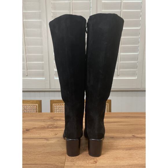 Vince Maggie Knee High Boots Black Suede Size 8 NWOB Riding Boots Round Toe - Picture 8 of 12